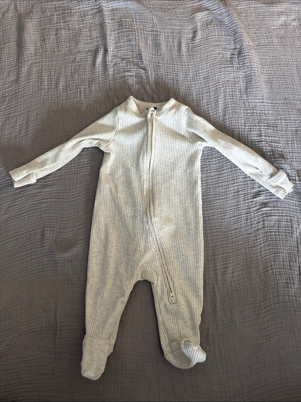 Old Navy Light Cream Ribbed Zip-Up Footed One-Piece